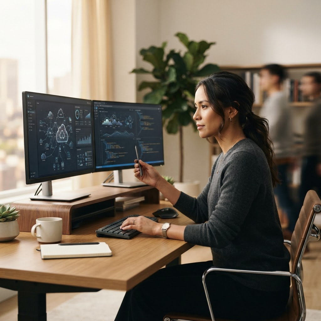 Consultor de tecnología trabajando en infraestructura de nube